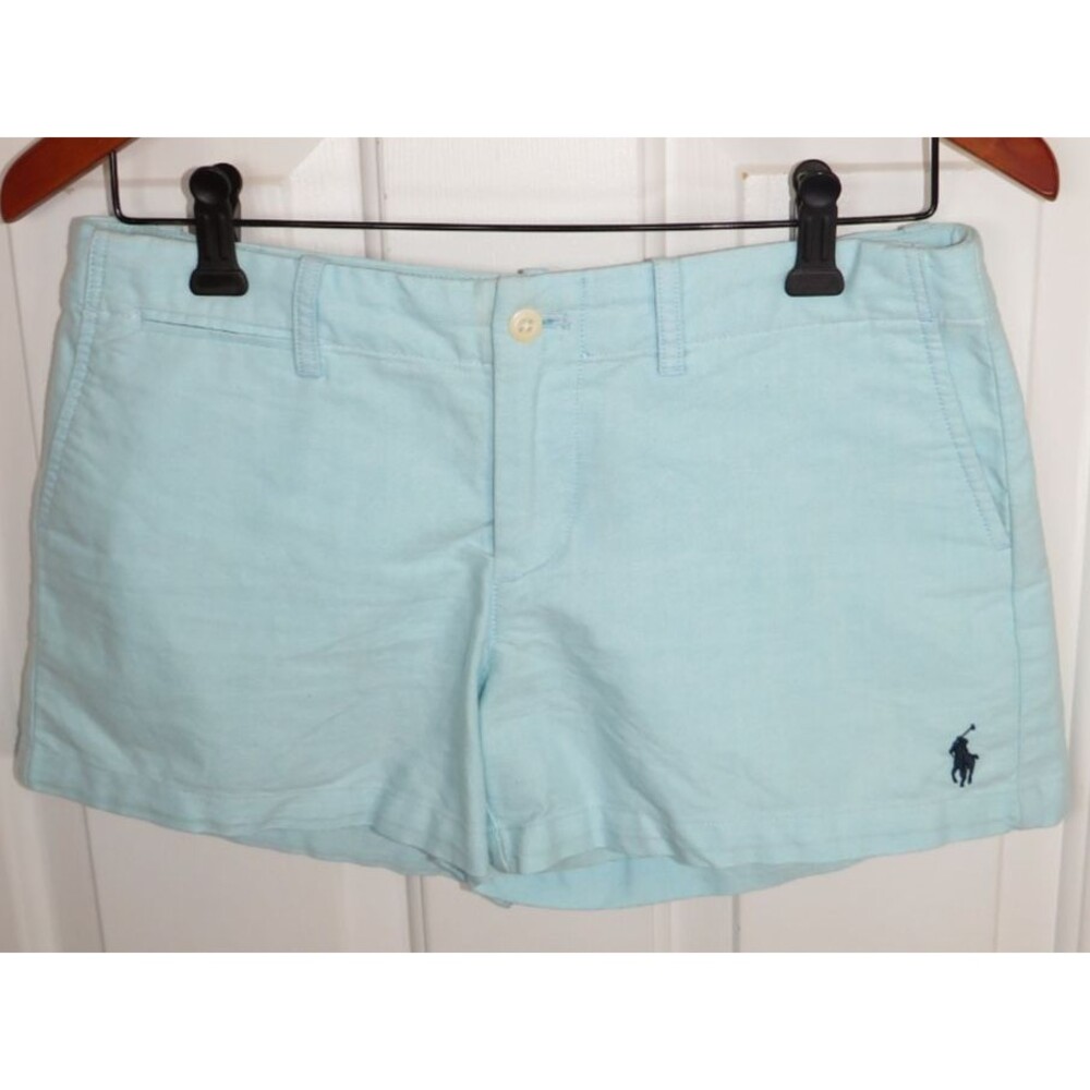 Ralph Lauren Sport Womens Cotton Chino Shorts Size 4 Blue Aqua/Navy Pony